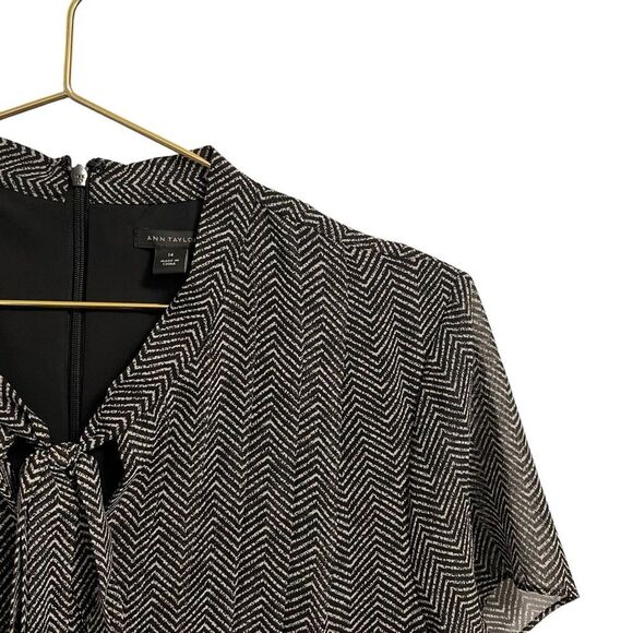 Ann Taylor Herringbone Tie Neck Dress in Black Size 14 NWT - Picture 3 of 8